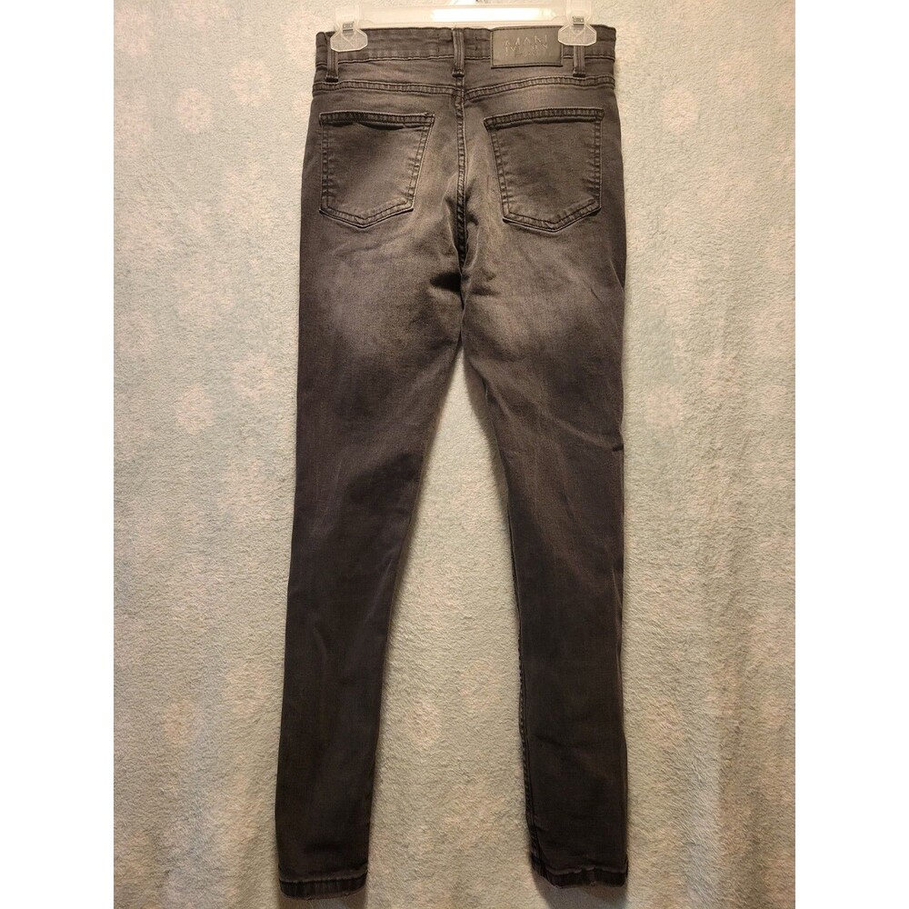 Boohoo MAN SKINNY STRETCH RIP REPAIR Jean 30R Charcoal Distressed Y2k - Picture 5 of 7